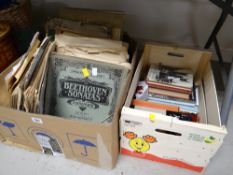 A box of sheet music & a box of reference books