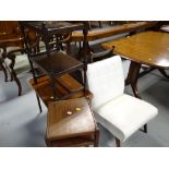 A two-tier service table, a polished occasional table, single chair etc (a parcel)