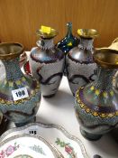 Two pairs of Japanese cloisonne vases (damage to one of each pair)