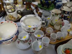 A large parcel of mixed pottery & china including souvenir-ware, chamber basins, moustache cups etc