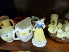 Quantity of Lurpak eggcups, carnival glass bowl, breweriana, Royal Doulton 'Snow White' figurine and