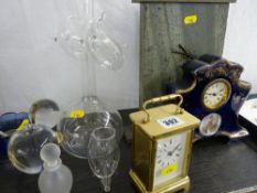 Small quantity of ornamental glassware and three mantel clocks