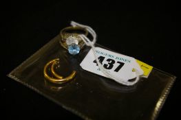 Nine carat white gold dress ring with cz stone, 3.3 grms, a silver dress ring with non-precious blue