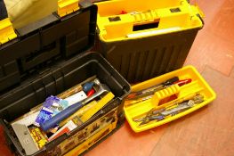 Three tier plastic toolbox on wheels with contents