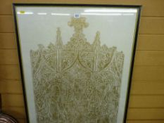 Framed gilt print of a Gothic style ecclesiastical scene