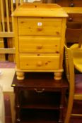Modern pine bedside chest of three drawers and mahogany effect three tier single drawer occasional