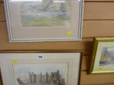 Early framed coloured etching of Caernarfon Castle, a limited edition print of Aberglaslyn and a