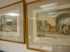Two framed coloured engravings titled 'Horse Dealing I' and 'Horse Dealing II' by SCANLON & HARRIS