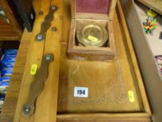 Map reading ruler, treen tray and a maritime compass