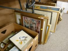 Parcel and a box containing large quantity of miscellaneous paintings, prints, gilt framed wall