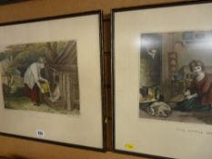 Pair of framed coloured engravings - titled 'Girl and Pigs' and 'A Little Domestic', engraved by A