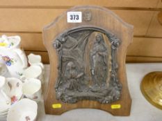 Framed religious plaque entitled 'Lourdes'