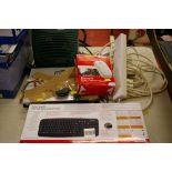 Portable heater, Proline DVD player, boxed Microsoft keyboard and mouse and a quantity of
