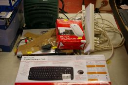 Portable heater, Proline DVD player, boxed Microsoft keyboard and mouse and a quantity of