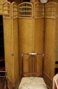 Six panel wicker folding dressing screen with an antique mahogany Regency style side chair