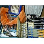 Box with assorted loose and cased flatware