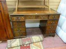 Reproduction twin pedestal desk with tooled leather effect top