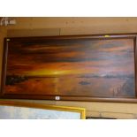 Sunset painting/print on board - harbour scene