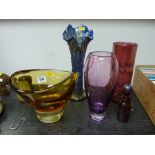 Art glass amber bowl and other art glass items