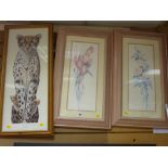 Pair of botanical prints and a print - 'Peek-a-boo'
