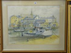 BRETT LONDON watercolour - Caernarfon Harbour scene