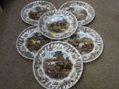 Six Churchill hunting scene plates