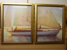 After LYNCH pair of modern furnishing prints - sailing boats