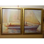 After LYNCH pair of modern furnishing prints - sailing boats