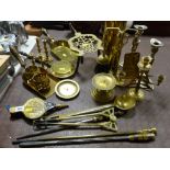 Large parcel of miscellaneous brassware including fire irons, trench art etc