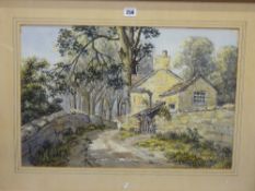F C GATHERCOLE watercolour - cottage by a lane in a woodland setting