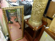 Two tier occasional table, brass stickstand and a gilt framed bevelled wall mirror