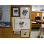 Five framed pictures of dogs