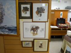 Five framed pictures of dogs