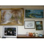 Parcel of paintings, prints, sketchings including a GORMAN oil - alpine scene