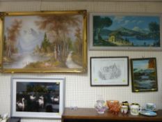 Parcel of paintings, prints, sketchings including a GORMAN oil - alpine scene