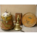 Ship's bell and an interesting shaped copper and brass coal bucket