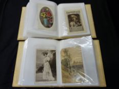 Excellent collection in two albums of mixed postcards, gift cards etc
