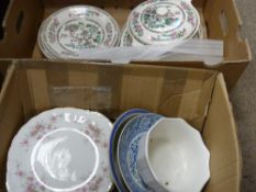 Box of mainly Indian Tree dinnerware and another box of similar items