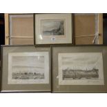 Three etchings and prints of local historical scenes