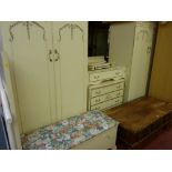 Excellent suite of French style bedroom furniture comprising two wardrobes, chest of drawers,