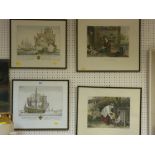 MILTON pair of coloured etchings - full masted galleons and ZAFFANATO a pair of coloured