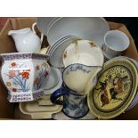 Box containing modern dinnerware, 'Country Rose' planter and similar items
