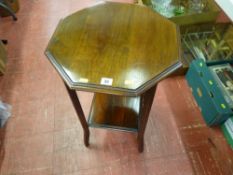 Hexagonal topped two tier mahogany occasional table