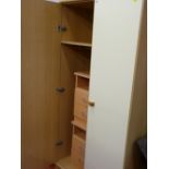 White and light wood effect modern wardrobe with two light wood effect bedside tables