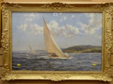 MONTAGUE DAWSON large framed print - yacht at full sail in a good gilt frame