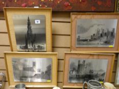Two scenes of metal - Conwy Quay and Caernarfon Castle and two others, all similarly framed