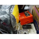 Box of mixed items including mobile phones, HP Photosmart digital camera etc E/T