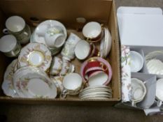 Box with large quantity of miscellaneous teaware including Royal Albert 'Moss Rose', Royal Albert '
