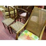 Cane back armchair and two cane seated bedroom chairs