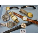 Small parcel of gent's wristwatches and an Ingersoll pocket watch